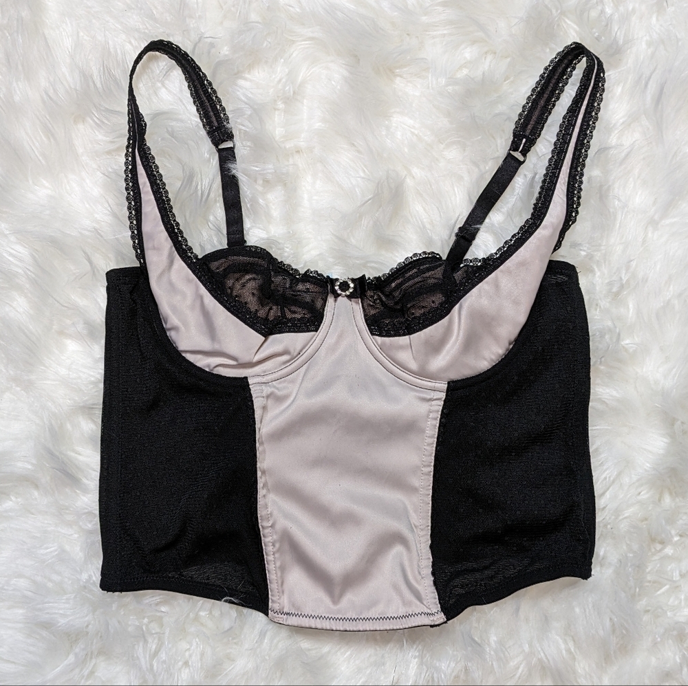 Hillary & Hanson Dainty Pink Satin Lace Strap Mesh Back‎ Bustier Corset Size L